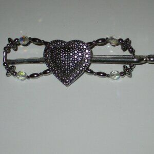 Hair Styling Clip Barrette Heart with Translucent Beads Lilla Rose Flexi 4 Inch